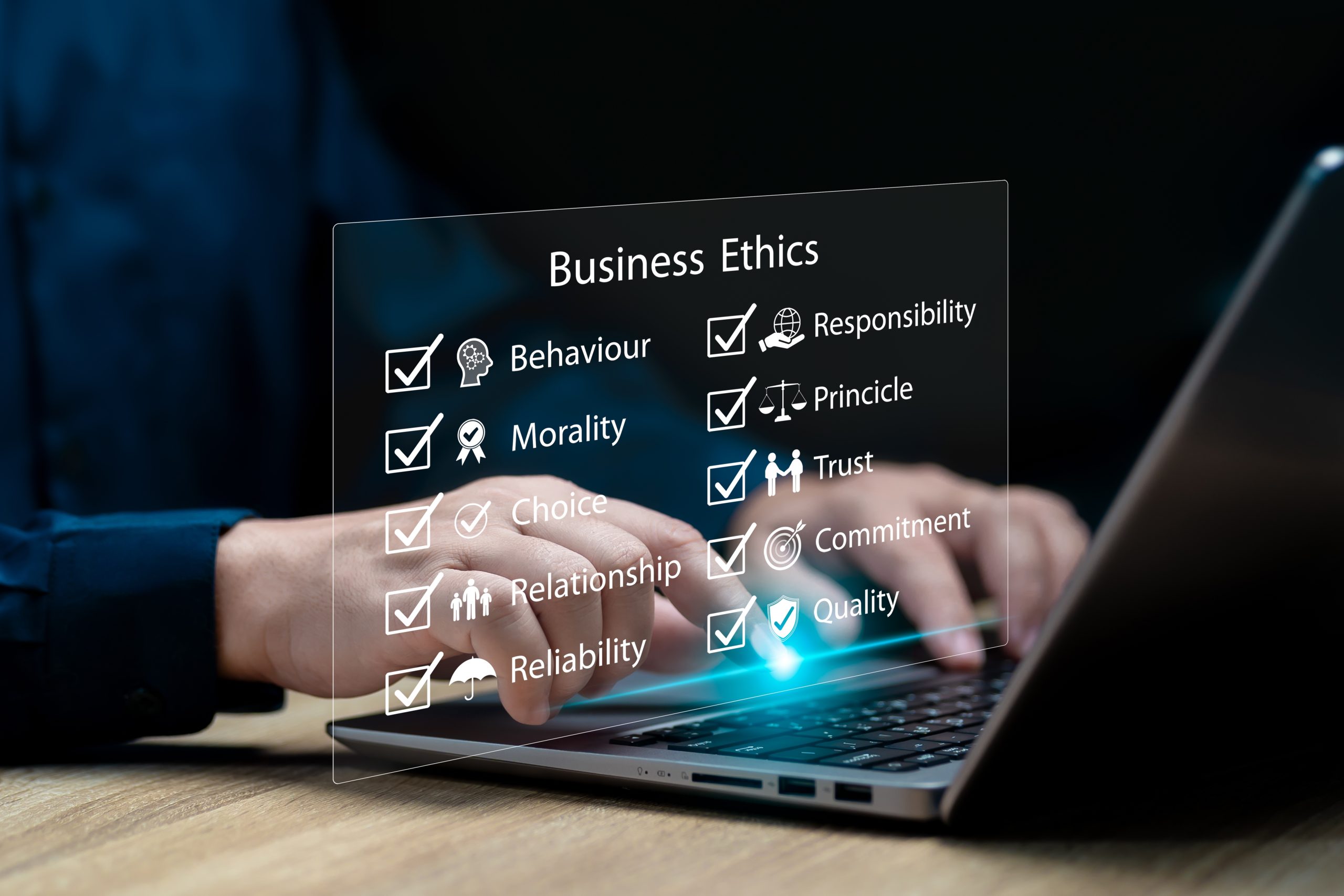 Business,Ethics,Behavior,And,Manners,Concept,,Businessman,Mark,Key,Topics