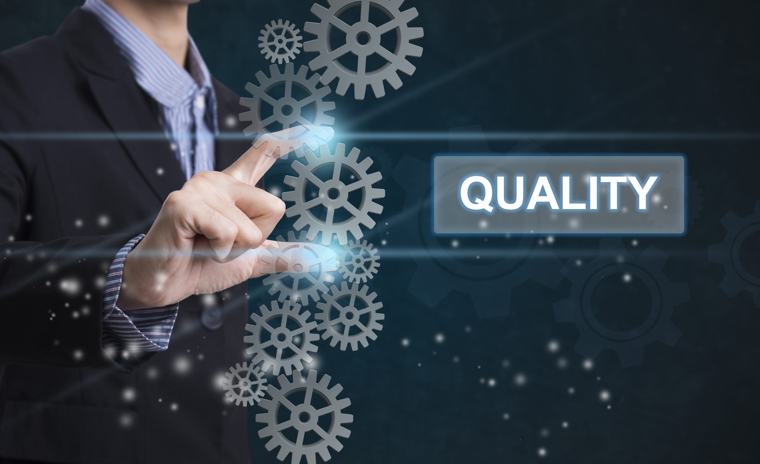 Businessman,Hand,Select,Wording,Quality.,Sign,On,Virtual,Screen.,Business